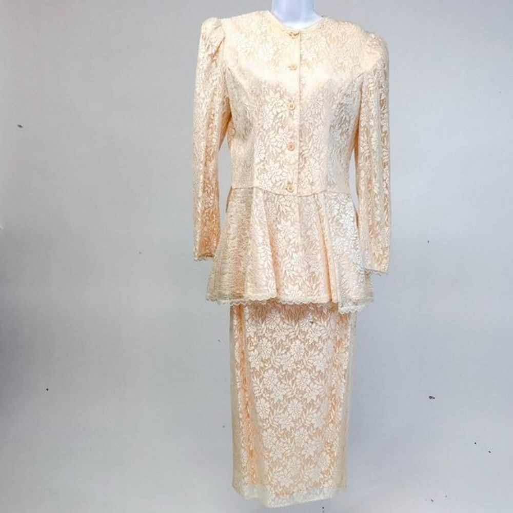Women'a 1980's Jessica McClintock peach lace 2pc‎ Set Sz10